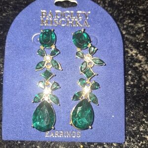 Badgley Mischka Emerald and Gold Drop Earrings